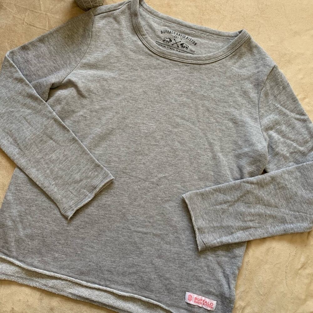 Buffalo David Bitton Grey Long Sleeve Raw Edge Shirt Girls Medium